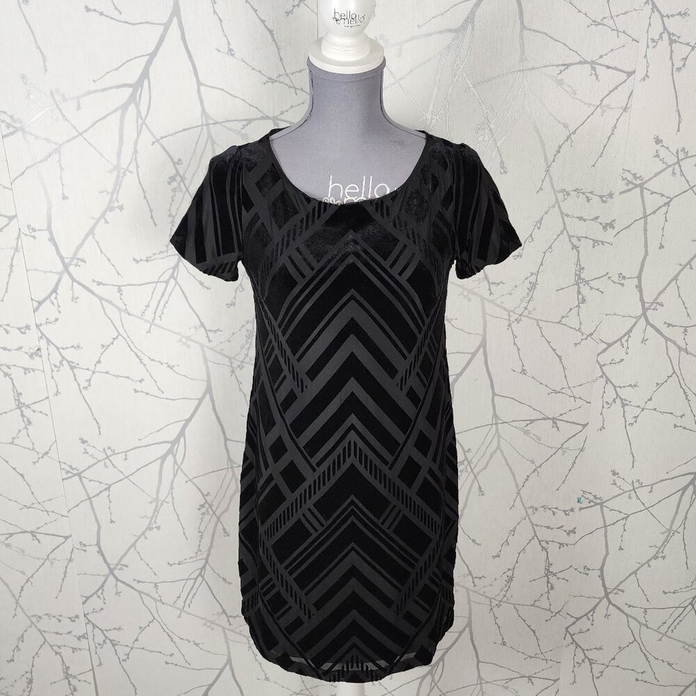White House Black Market Geometric Velvet Burnout Round Neck Dress